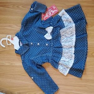 1st Impressions 18 month ruffled dress with white polka and lace accent